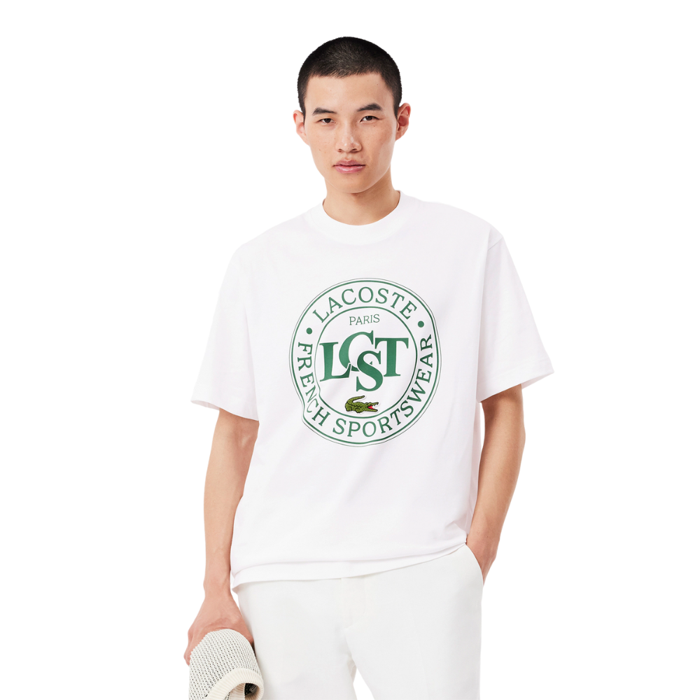 Lacoste Loose Fit Heavy Cotton Printed T-Shirt - White