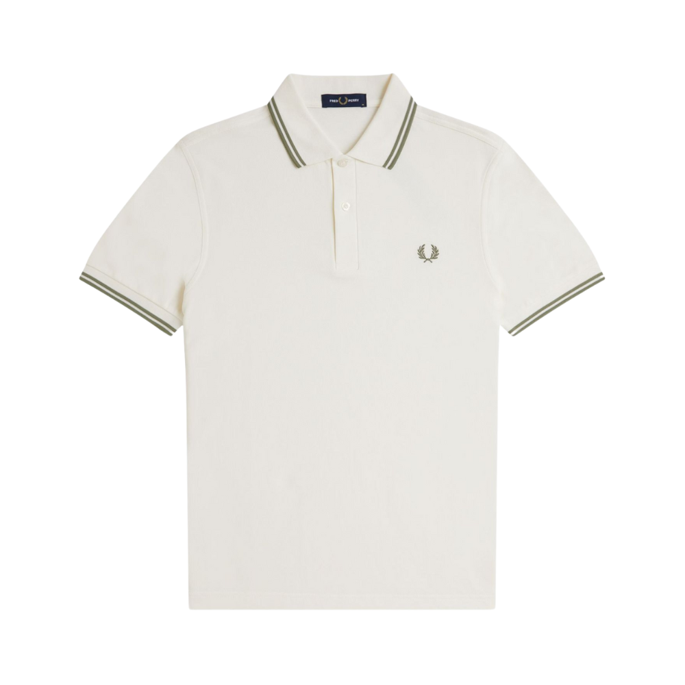 Fred Perry M3600 Twin Tipped Polo - Light Ecru/Olive Mint