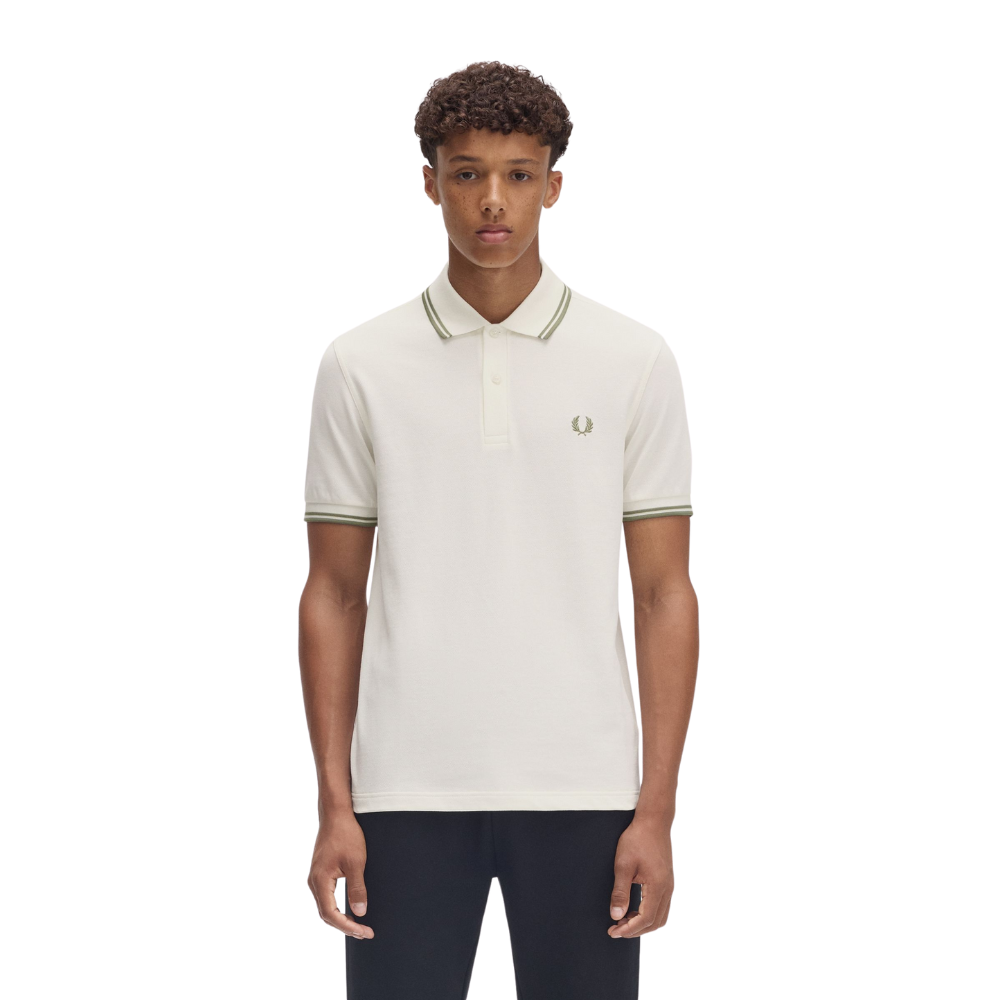 Fred Perry M3600 Twin Tipped Polo - Light Ecru/Olive Mint
