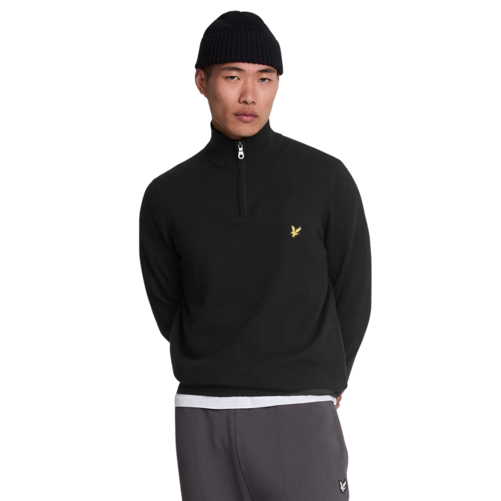 Lyle & Scott Cotton Merino 1/4 Zip Knit - Jet Black