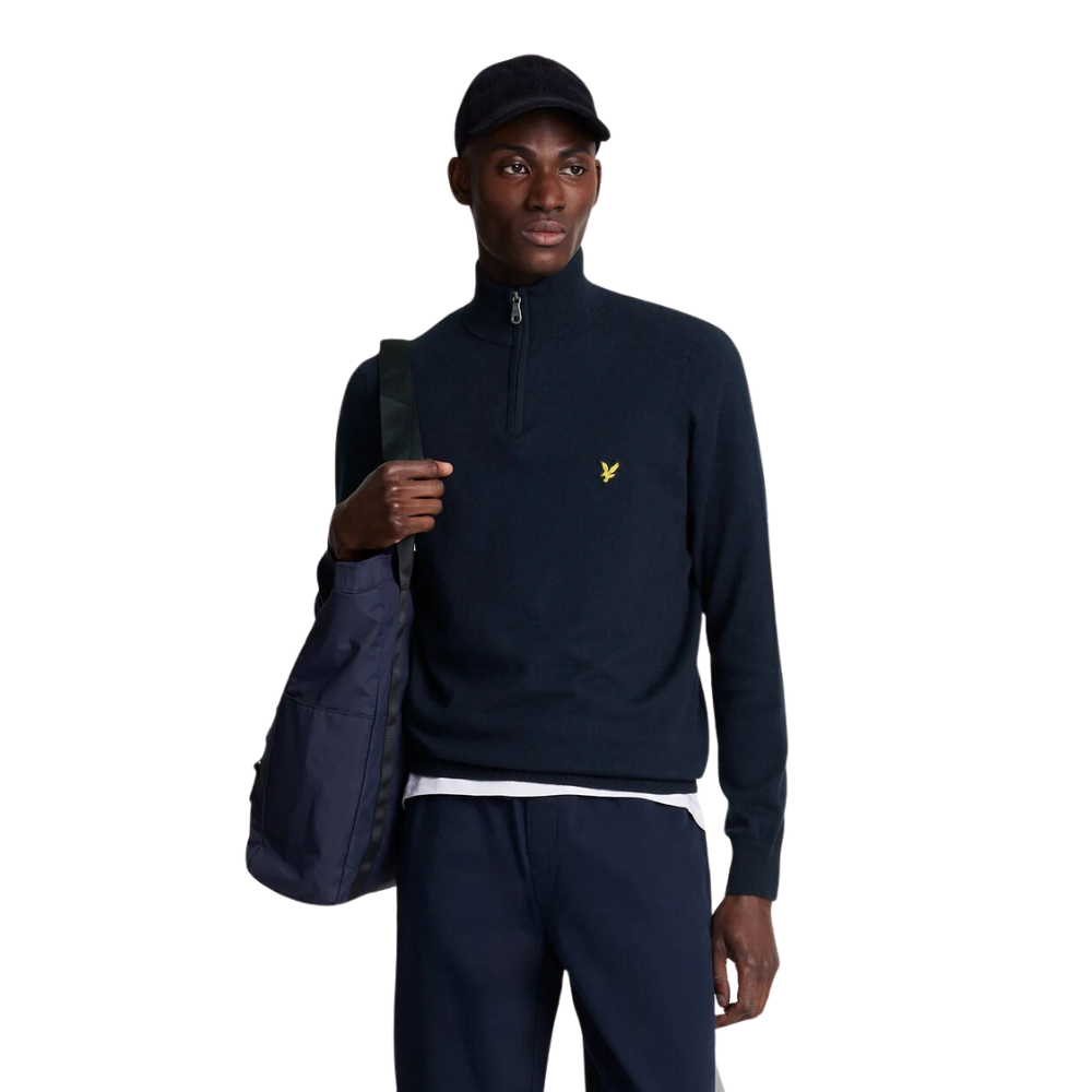 L&S Cotton Merino 1/4 Zip Knit - Dark Navy