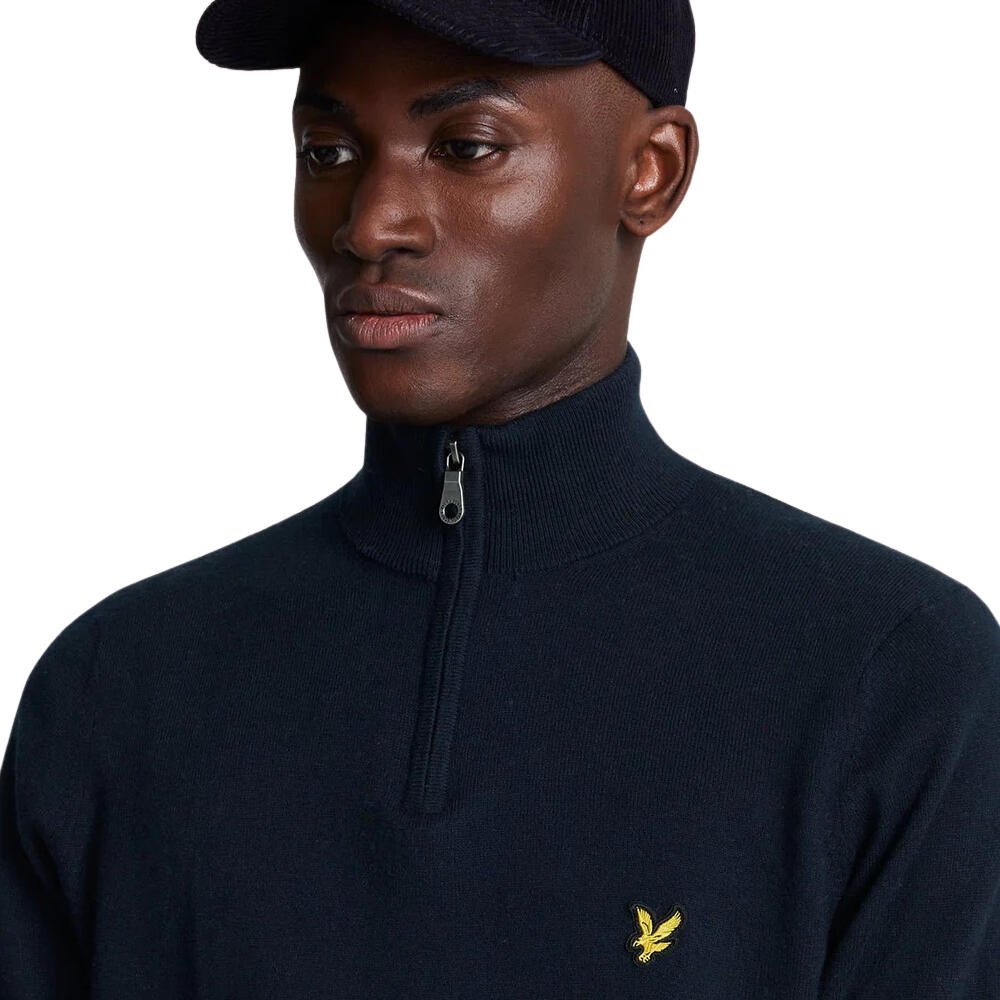 L&S Cotton Merino 1/4 Zip Knit - Dark Navy
