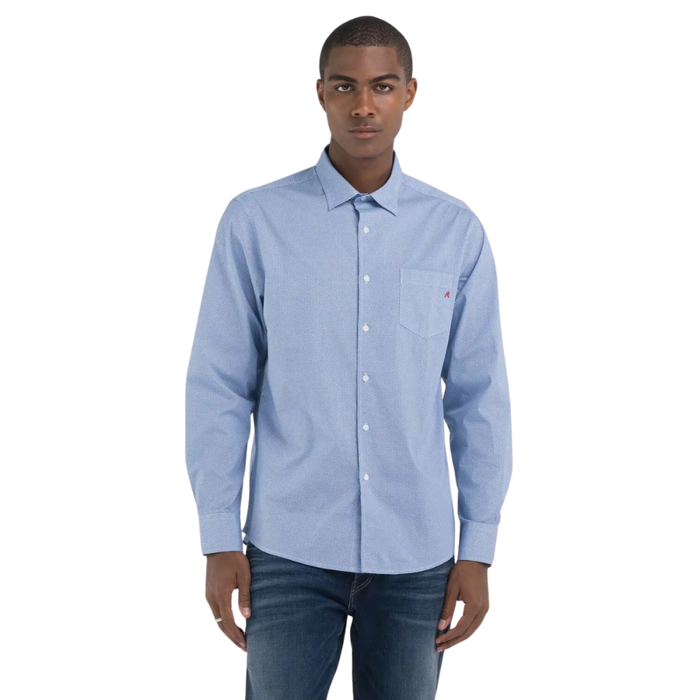 Replay Micro Pattern Shirt - White Blue
