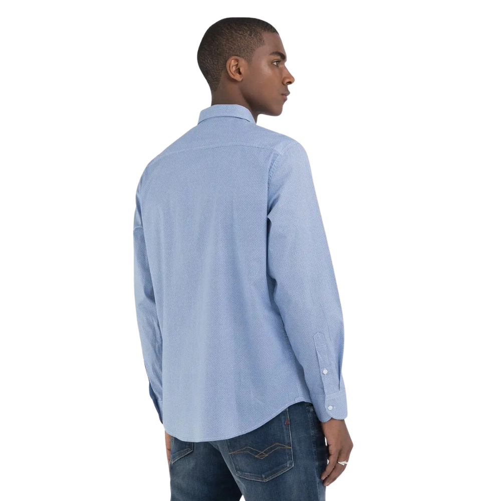 Replay Micro Pattern Shirt - White Blue