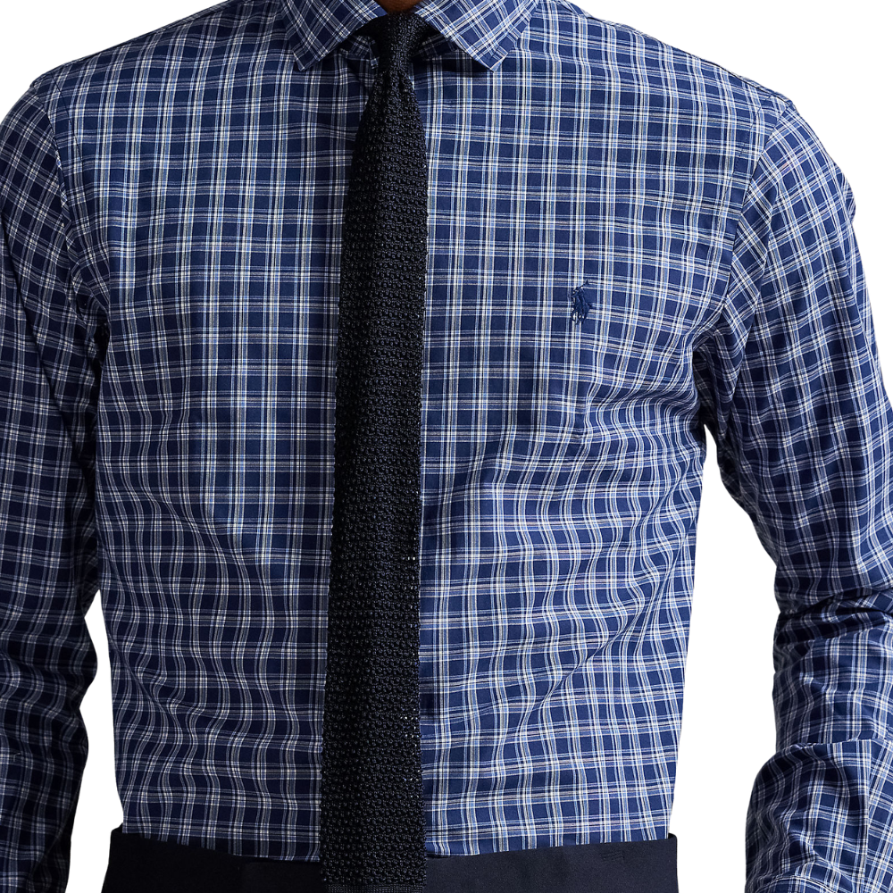 Ralph Lauren Custom Fit Plaid Stretch Poplin Shirt - Navy