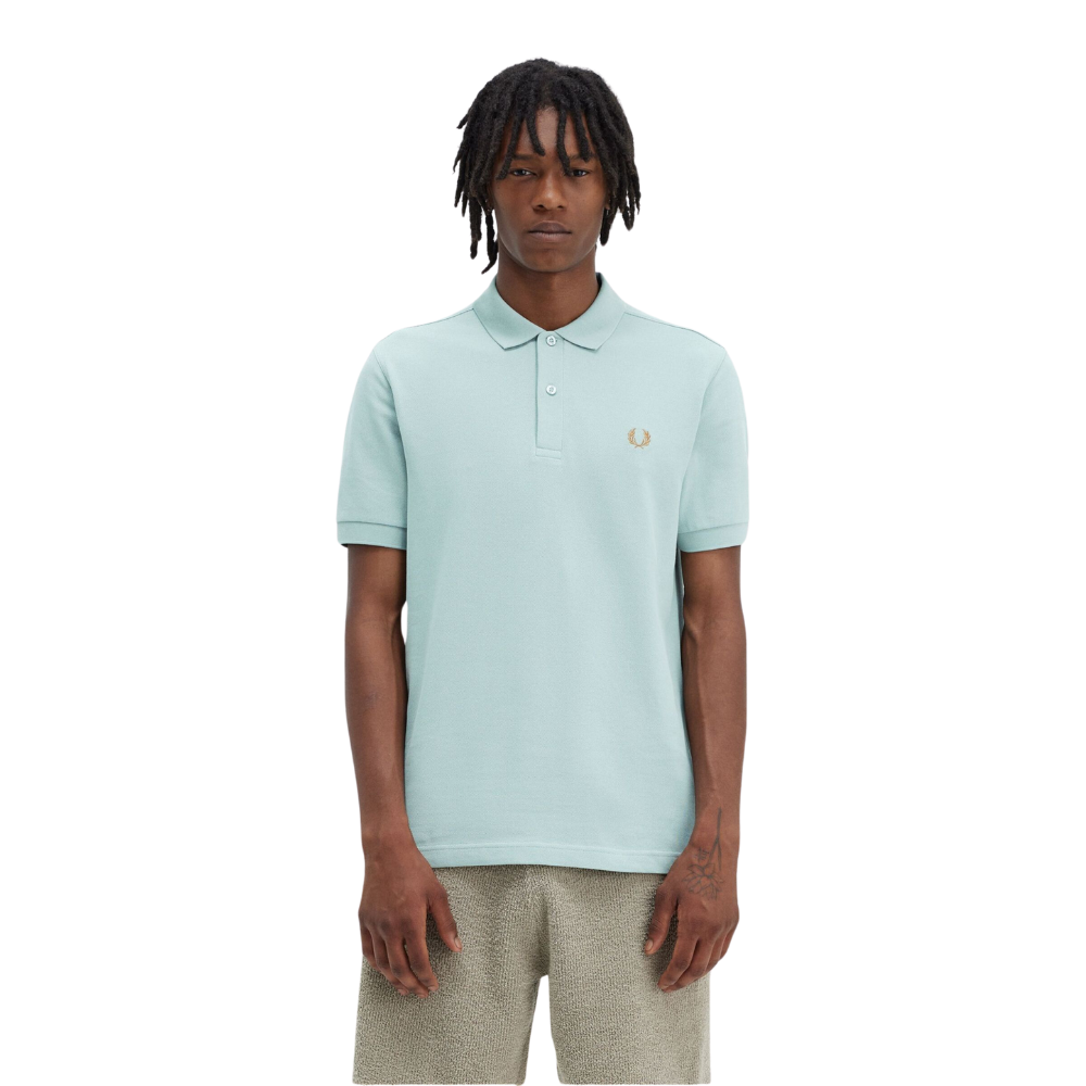 Plain Fred Perry Shirt - Silver Blue/Dark Caramel