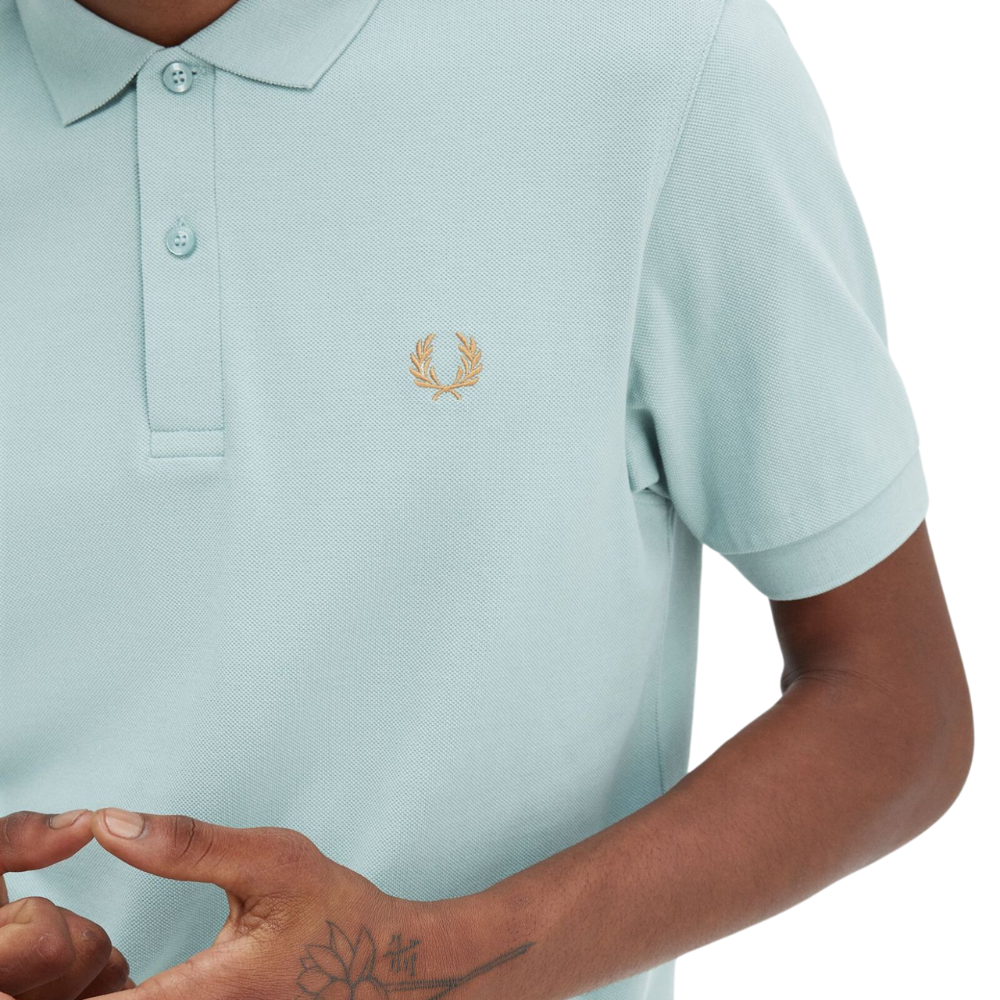 Plain Fred Perry Shirt - Silver Blue/Dark Caramel