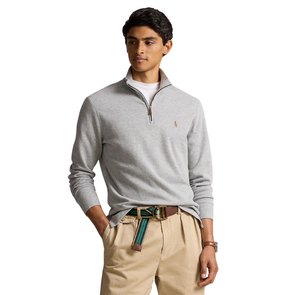 Ralph Lauren LS 1/4 Zip Rib Knit - Andover Heather