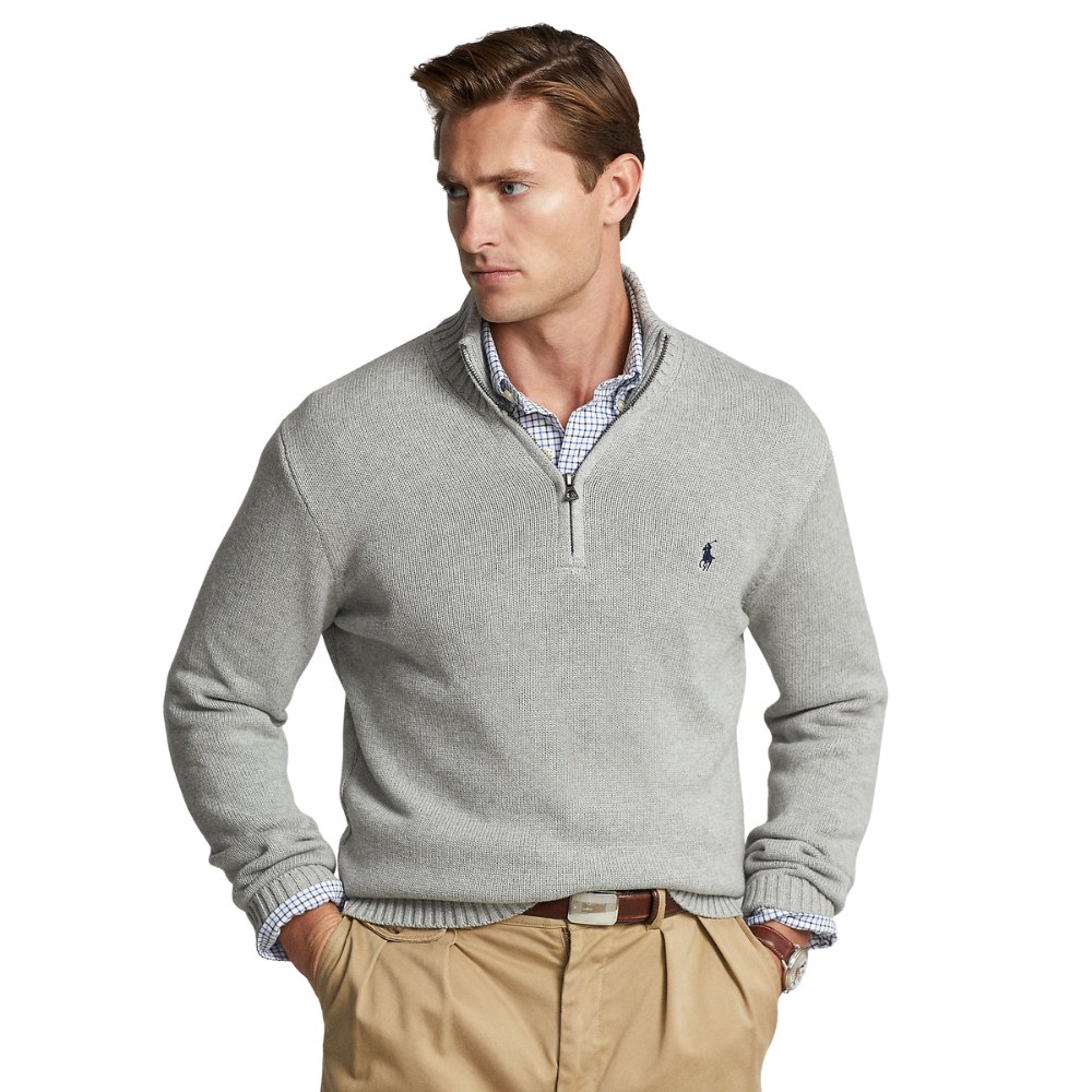 Ralph Lauren Cotton Quarter Zip Sweater - Andover Heather