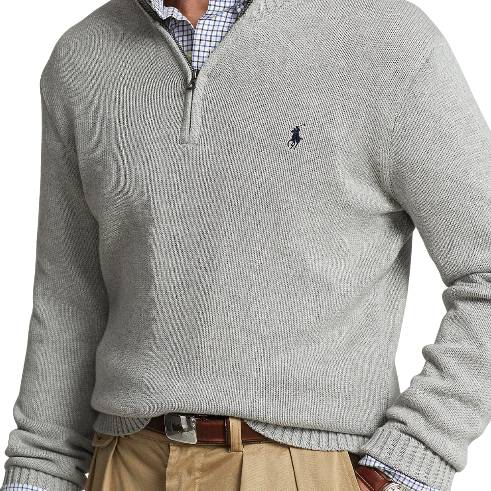 Ralph Lauren Cotton Quarter Zip Sweater - Andover Heather