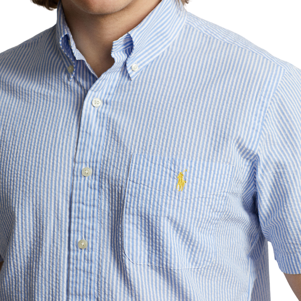 Ralph Lauren Custom SS Stripe Seersucker Shirt - Blue/White