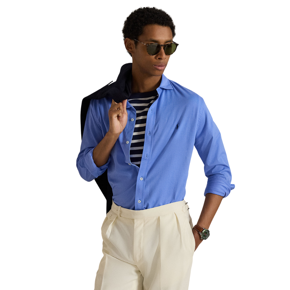 Ralph Lauren LS Jersey Spread Collar Shirt - Harbor Island Blue