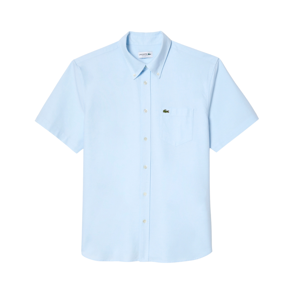Lacoste Regular Fit SS Oxford Shirt - White/Blue