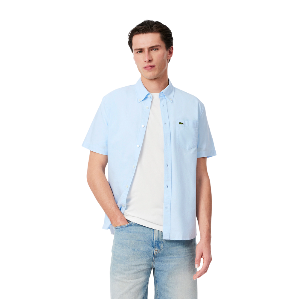 Lacoste Regular Fit SS Oxford Shirt - White/Blue