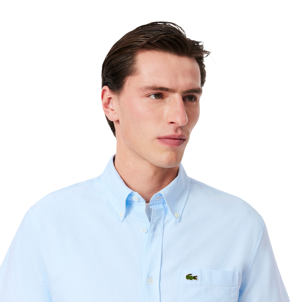 Lacoste Regular Fit SS Oxford Shirt - White/Blue