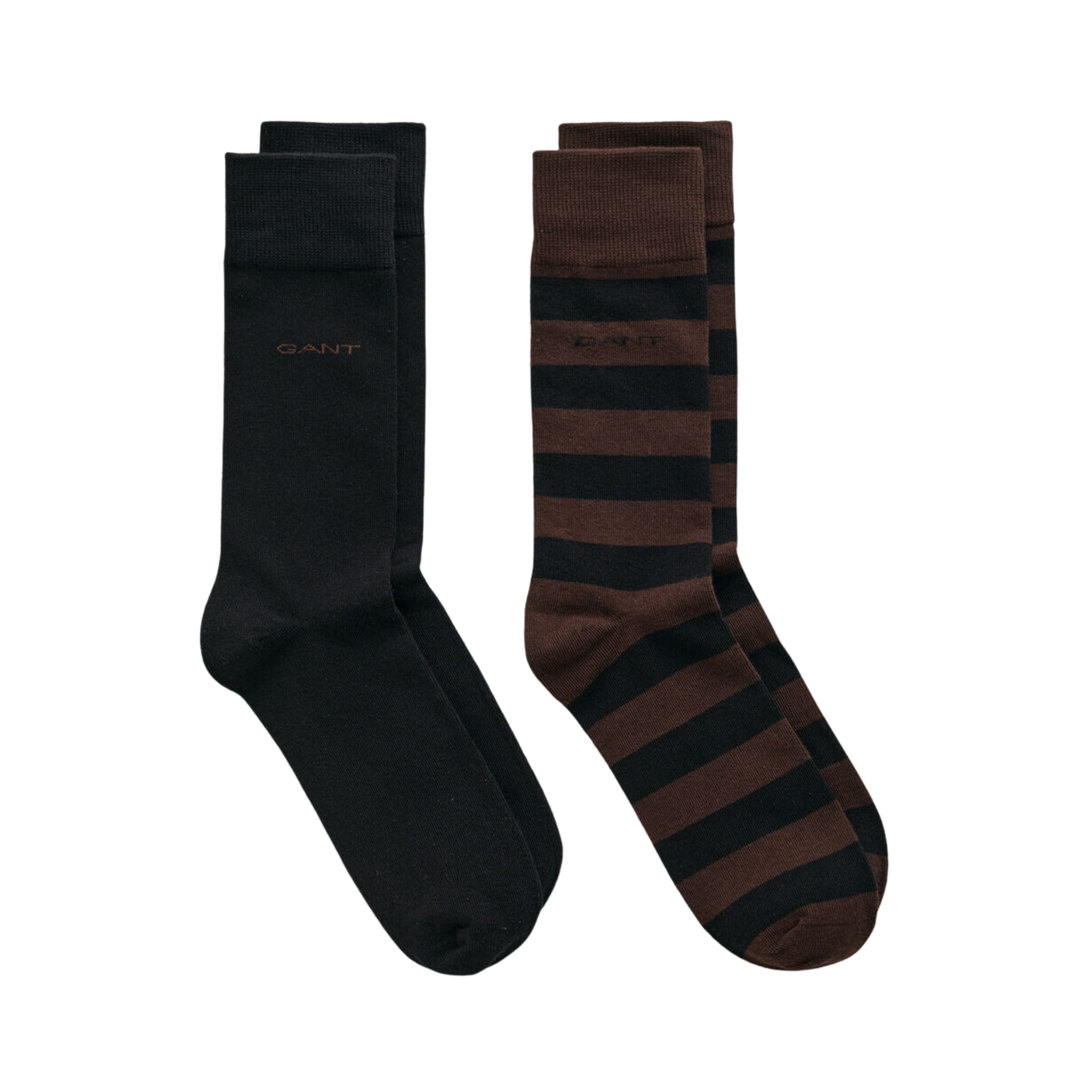 GANT Barstripe and Solid Socks 2-Pack - Rich Brown