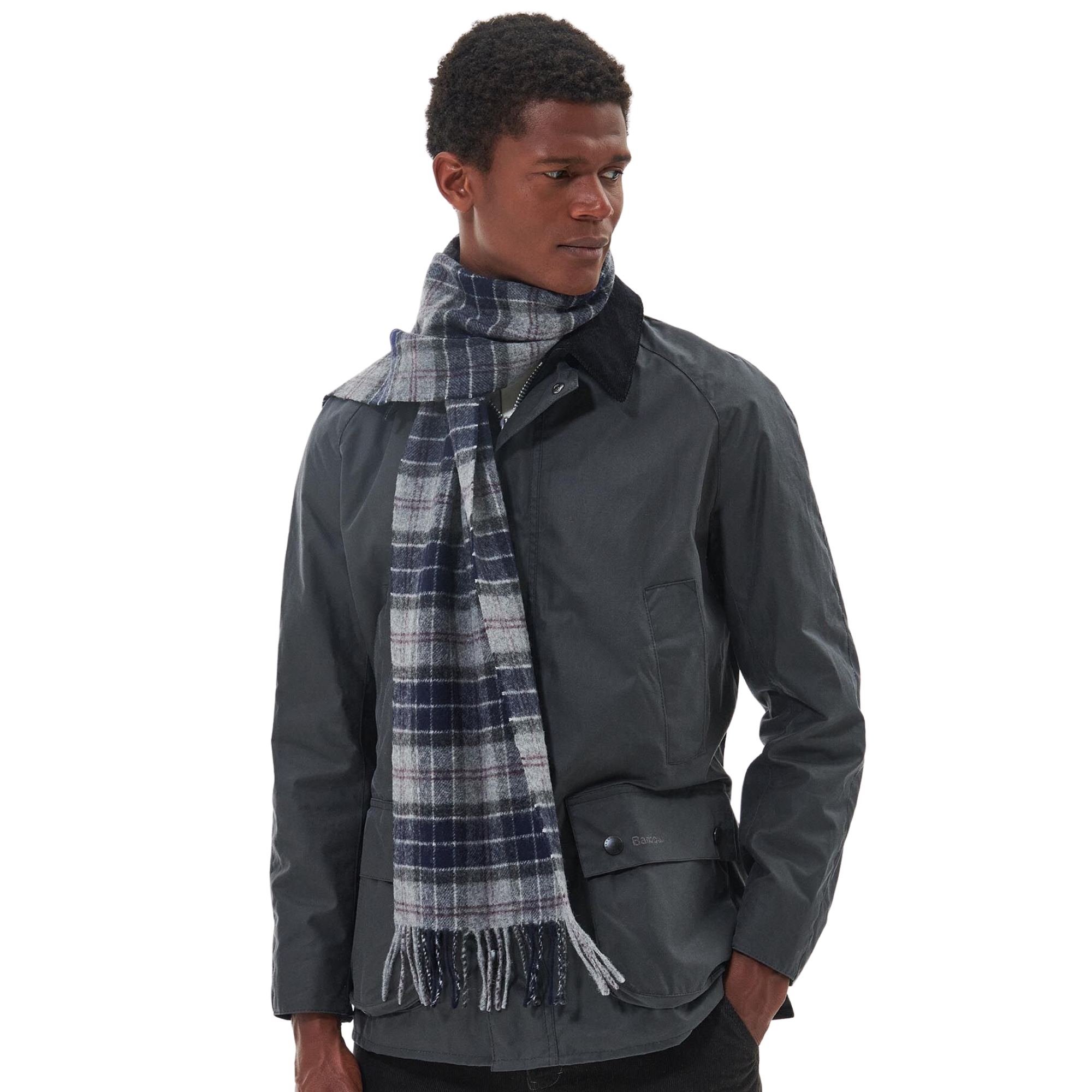 Barbour Tartan Lambswool Scarf - Black Slate Tartan