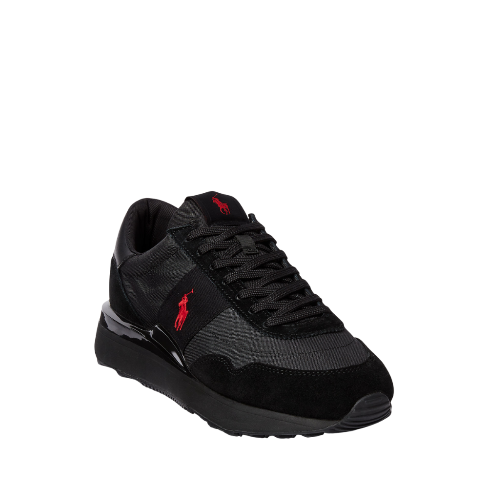 Ralph Lauren Train 89 Suede and Oxford Trainer - Triple Black/Red Pp