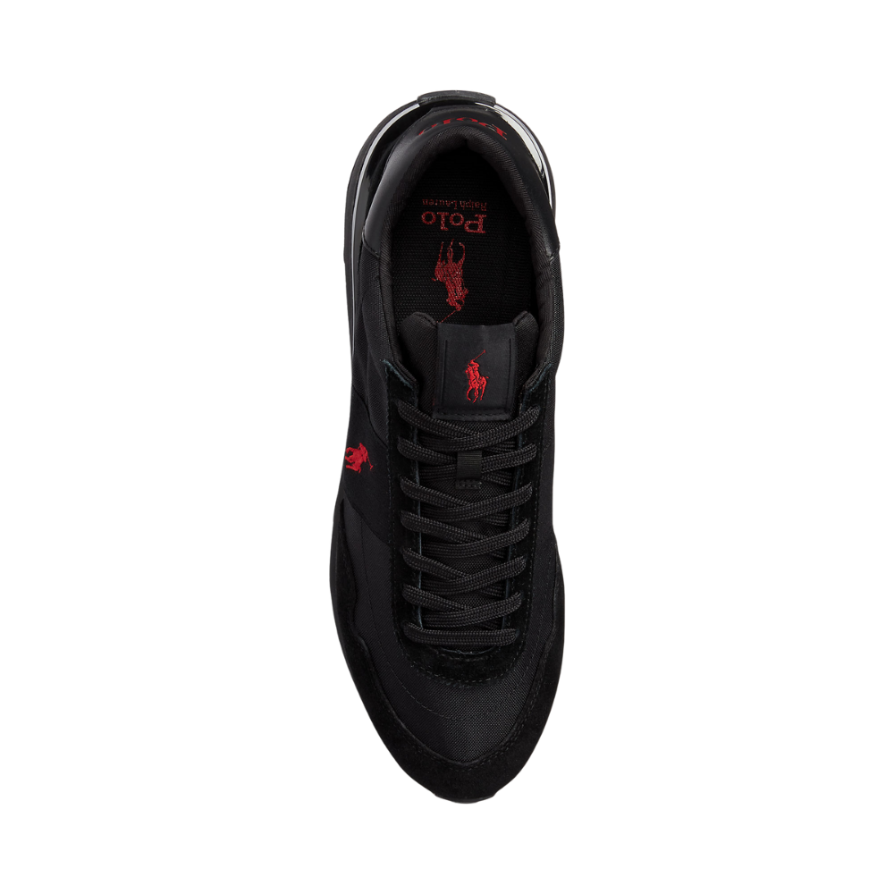 Ralph Lauren Train 89 Suede and Oxford Trainer - Triple Black/Red Pp