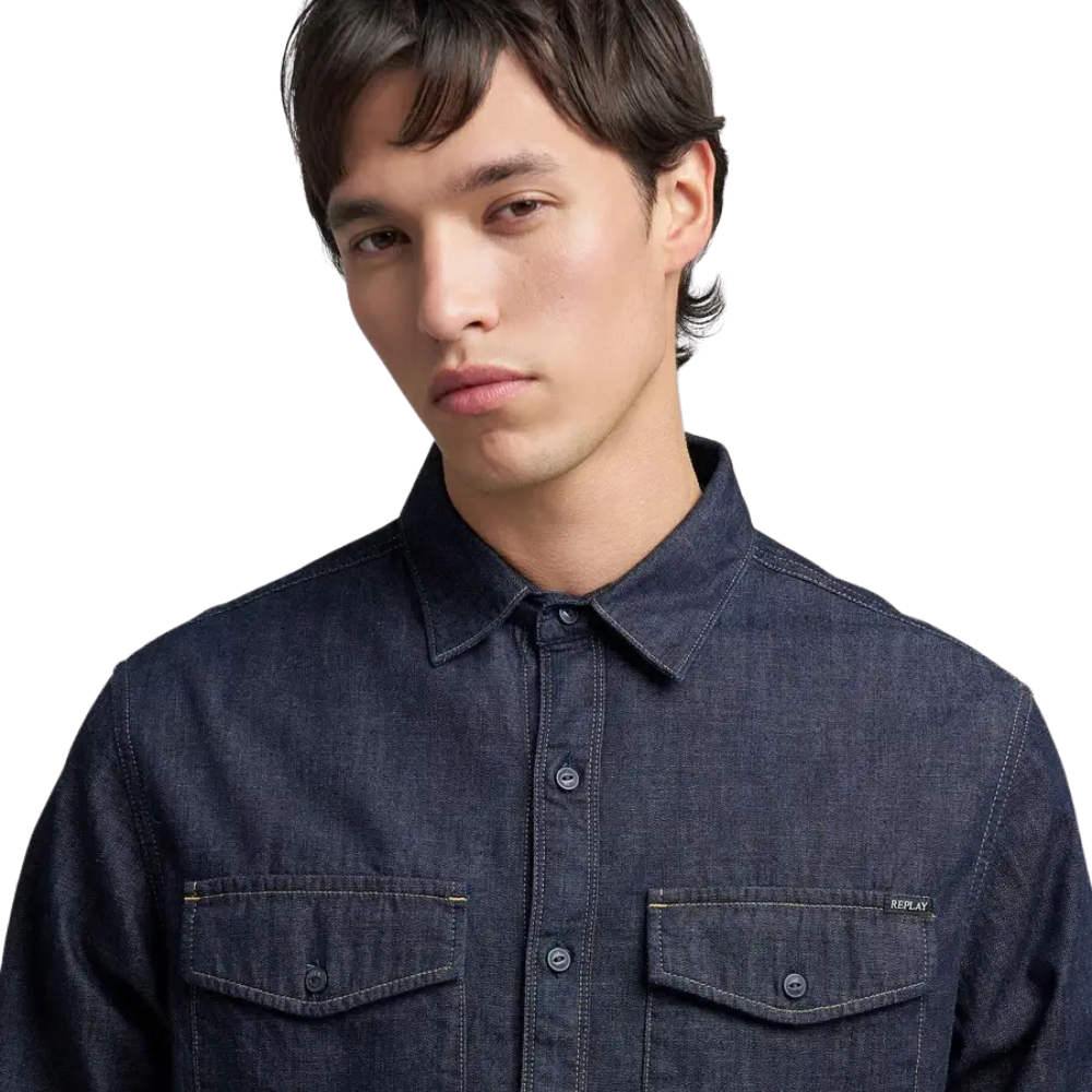 Replay Premium Basics Denim Shirt - Dark Blue