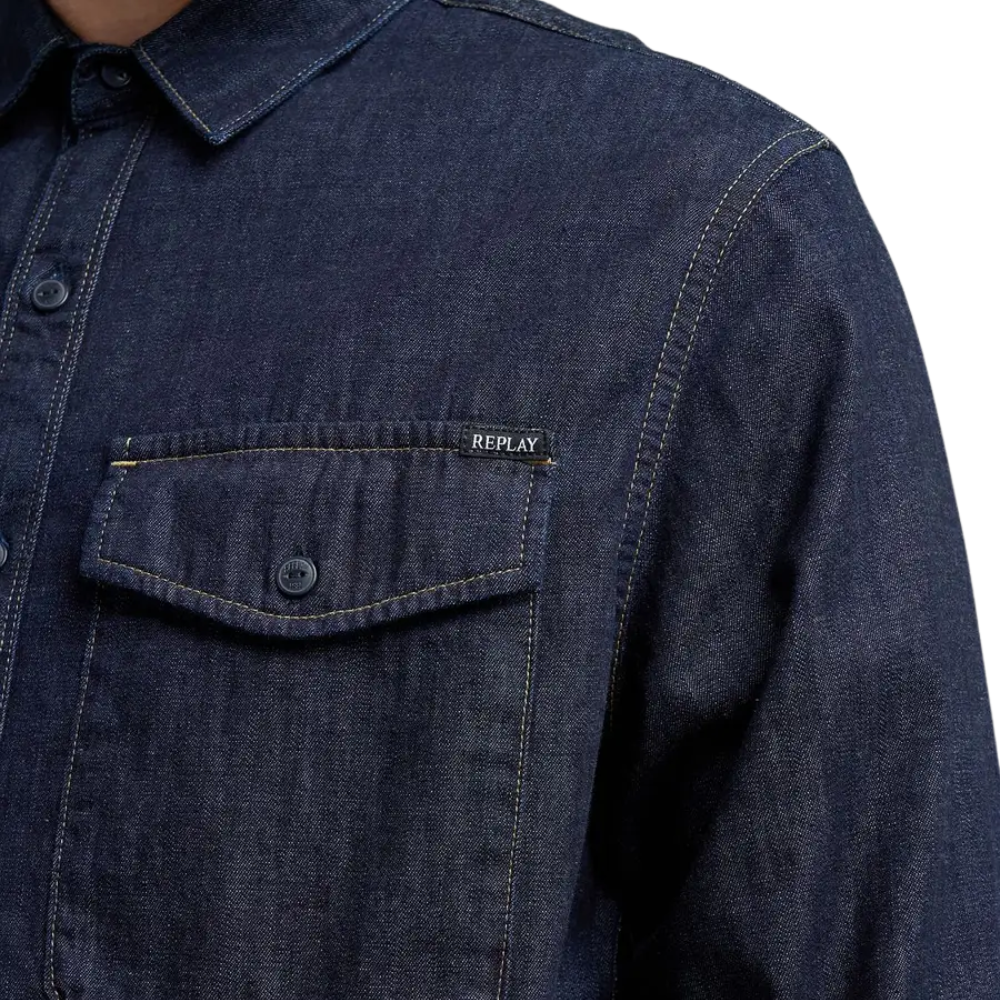 Replay Premium Basics Denim Shirt - Dark Blue