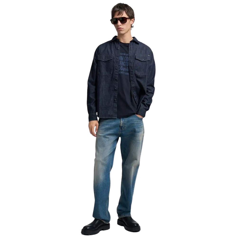 Replay Premium Basics Denim Shirt - Dark Blue
