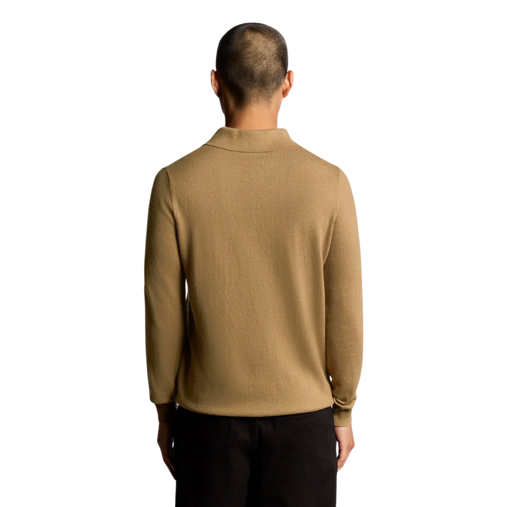 Lyle & Scott Cotton Merino Long Sleeve Knitted Polo - Tigers Eye