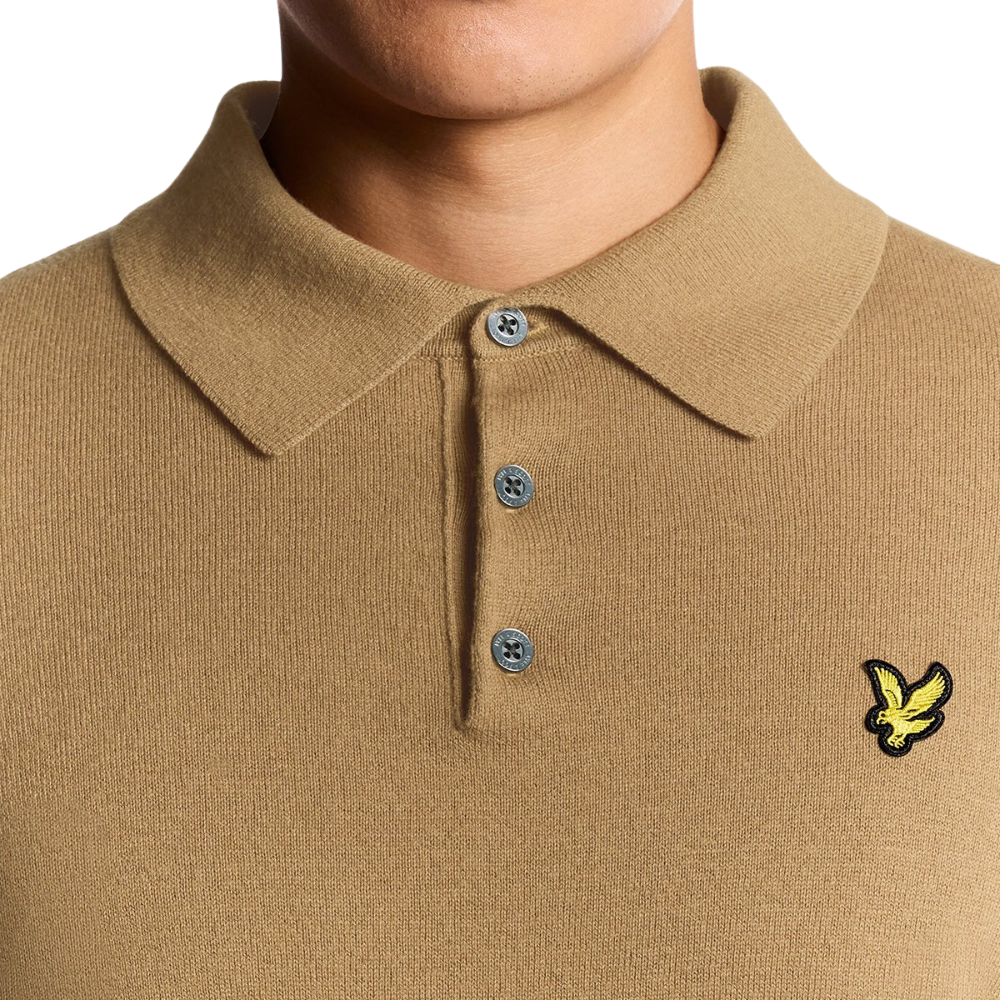 Lyle & Scott Cotton Merino Long Sleeve Knitted Polo - Tigers Eye