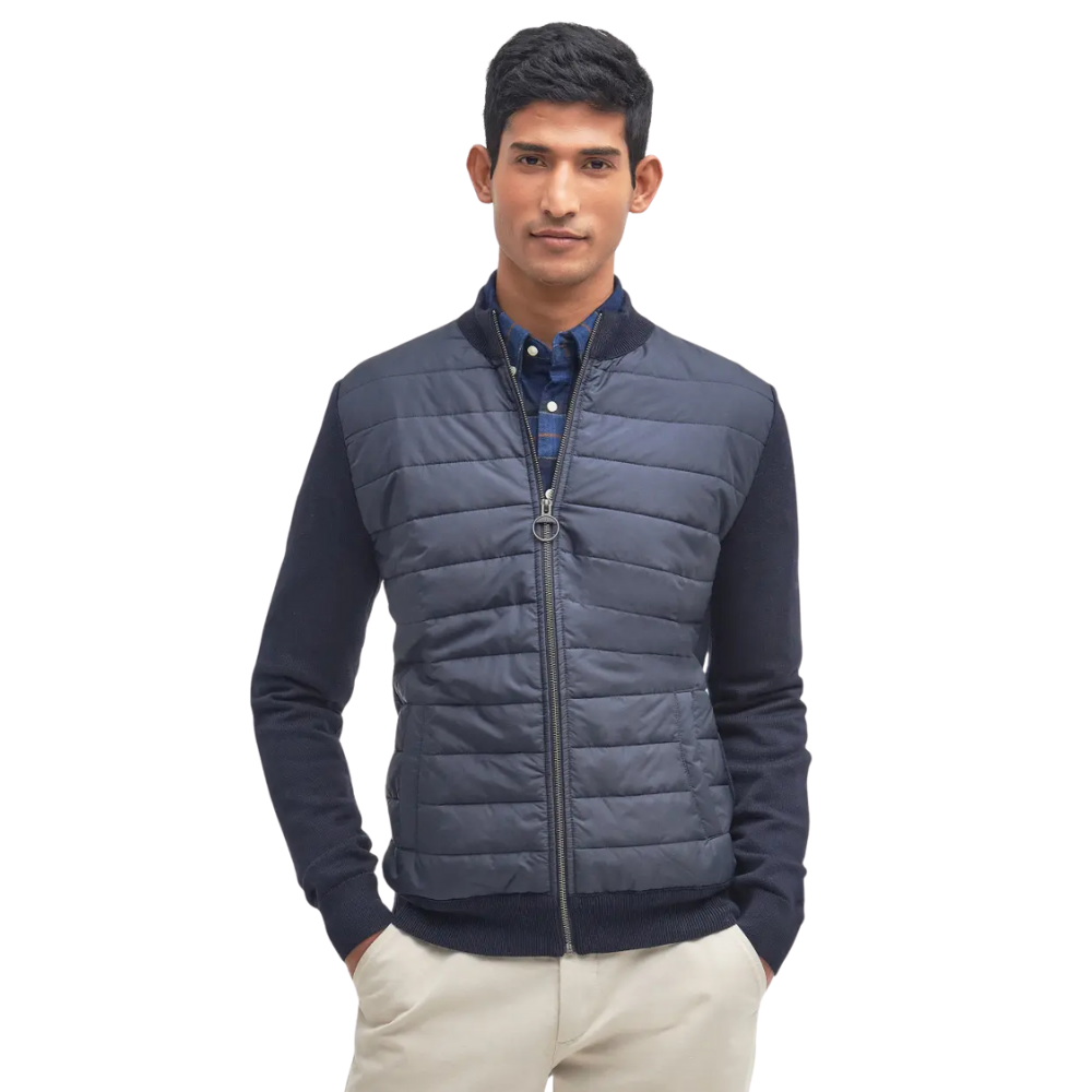 Barbour Essential Carn Baffle Zip Through Knitted Jumper - Navy