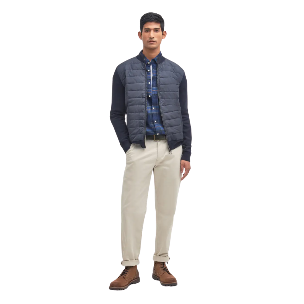 Barbour Essential Carn Baffle Zip Through Knitted Jumper - Navy