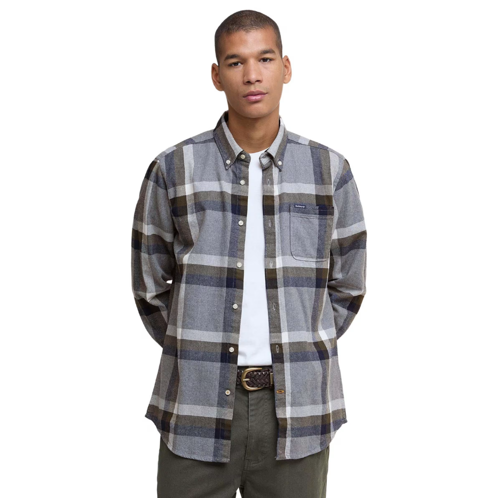 Barbour Folley Tailored Check Shirt - Light Grey Marl