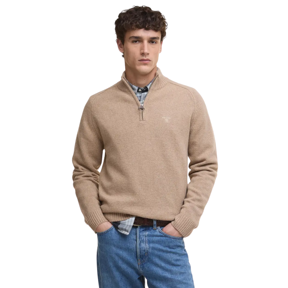 Barbour Grangetown Half Zip Knitted Jumper - Washed Stone