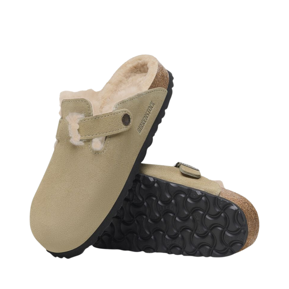 Birkenstock Boston Shearling Suede Leather/Fur Clog - Taupe