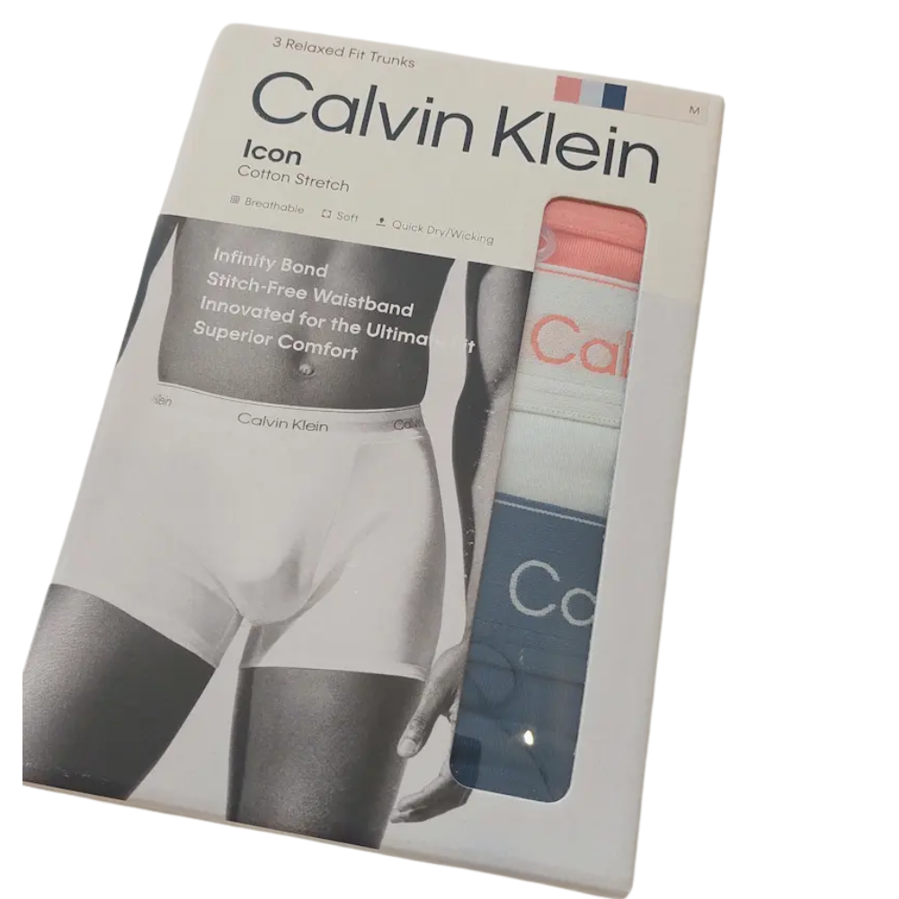 Calvin Klein Icon Cotton Stretch Relaxed Fit Trunk 3PK - Coral Pop/Dark Denim/Sprout