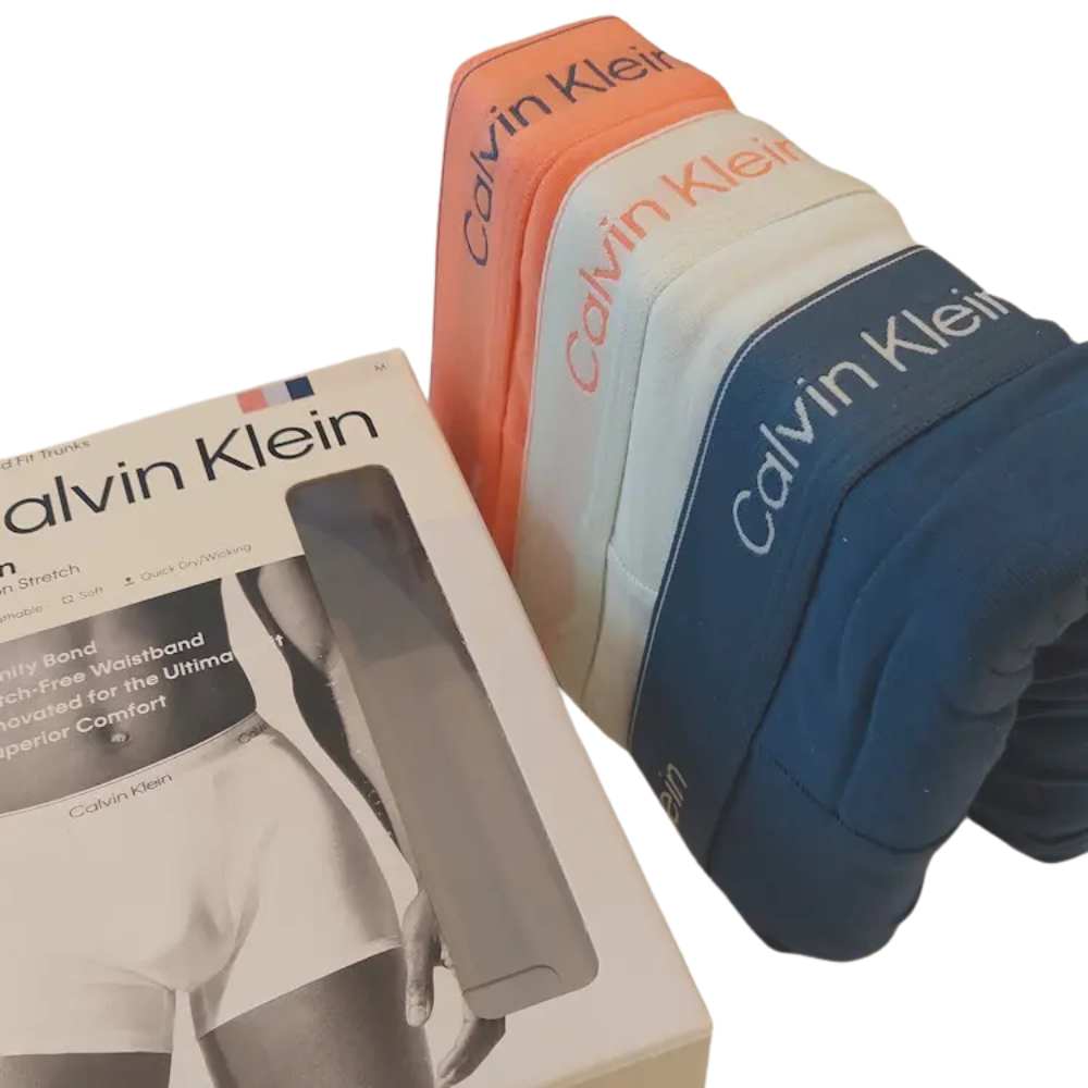 Calvin Klein Icon Cotton Stretch Relaxed Fit Trunk 3PK - Coral Pop/Dark Denim/Sprout