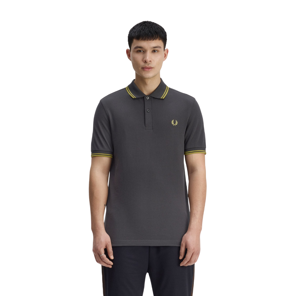Fred Perry M3600 Twin Tipped Polo - Anchor Grey/Tennis Ball Yellow