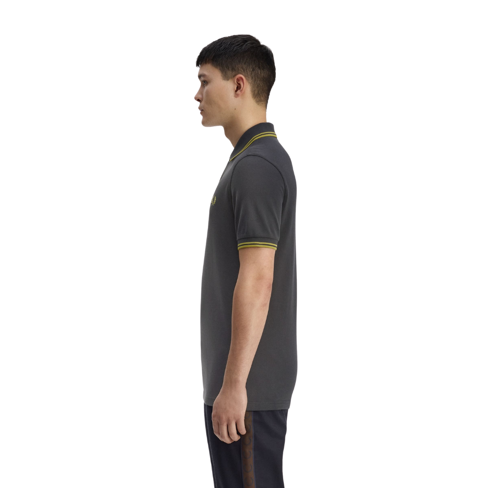 Fred Perry M3600 Twin Tipped Polo - Anchor Grey/Tennis Ball Yellow