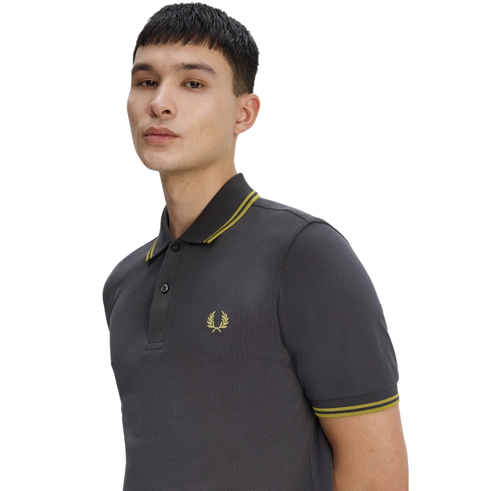 Fred Perry M3600 Twin Tipped Polo - Anchor Grey/Tennis Ball Yellow