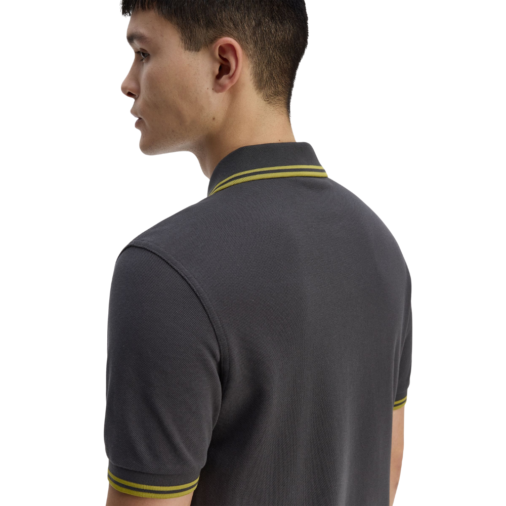 Fred Perry M3600 Twin Tipped Polo - Anchor Grey/Tennis Ball Yellow