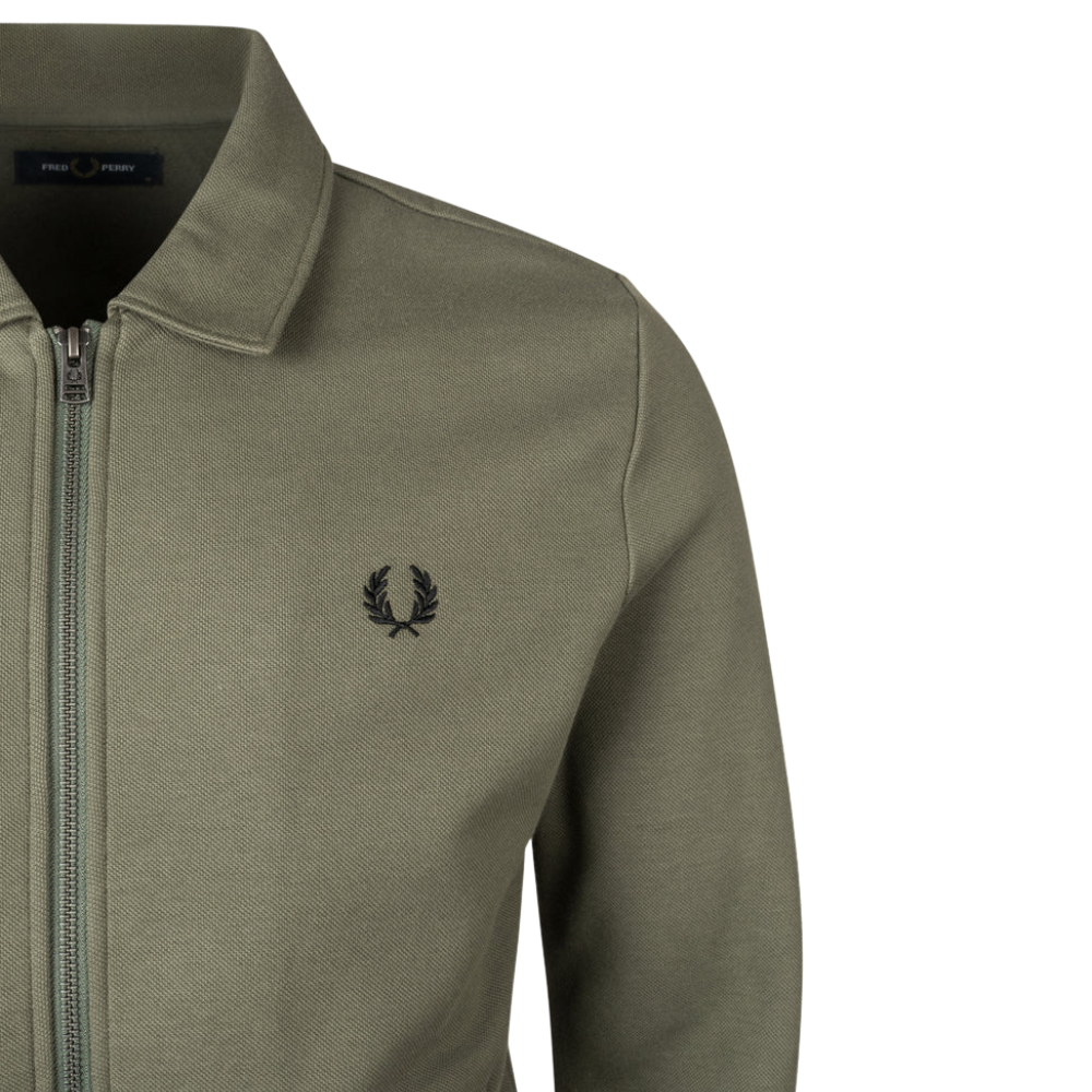 Fred Perry Zip Through Collared Sweatshirt - Laurel Wreath Green