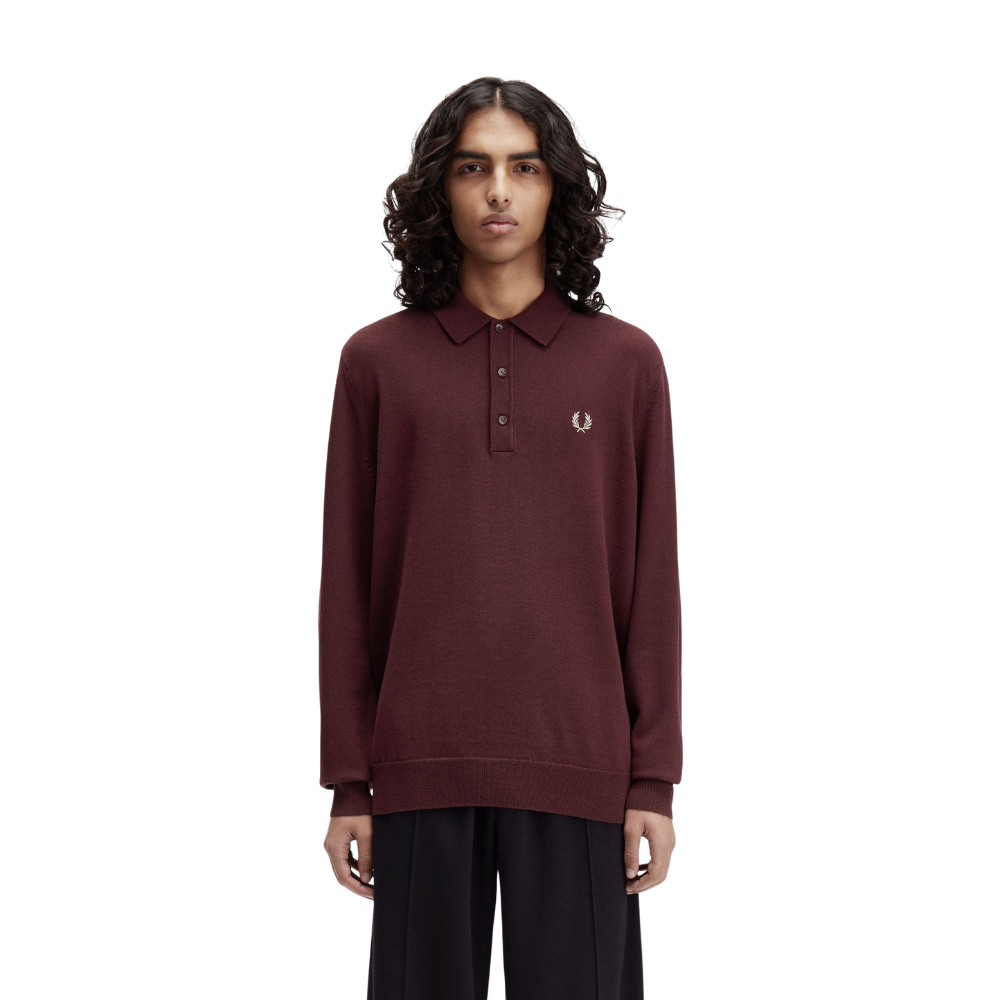 Fred Perry Classic Knitted LS Polo - Oxblood
