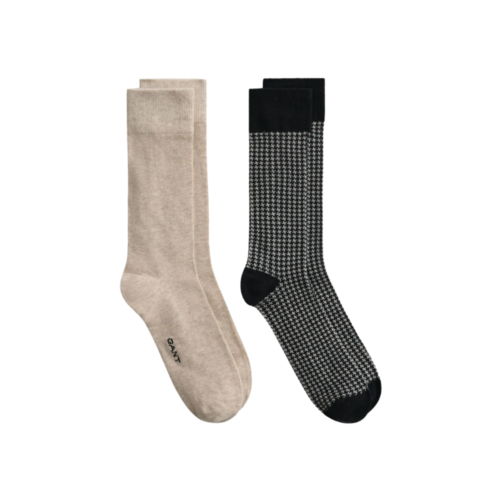 GANT Houndstooth & Solid Socks 2-Pack Gift Box - Black