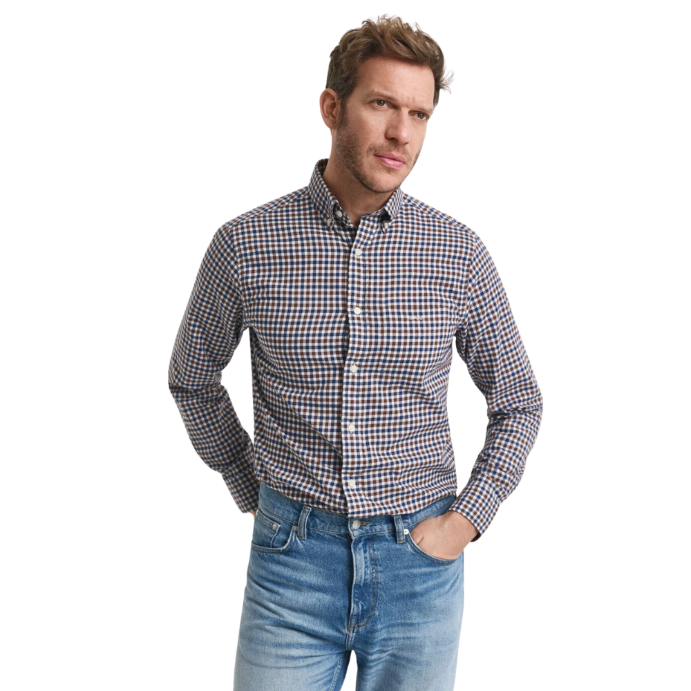 GANT Reg Twill Gingham Shirt - Mahogany Brown