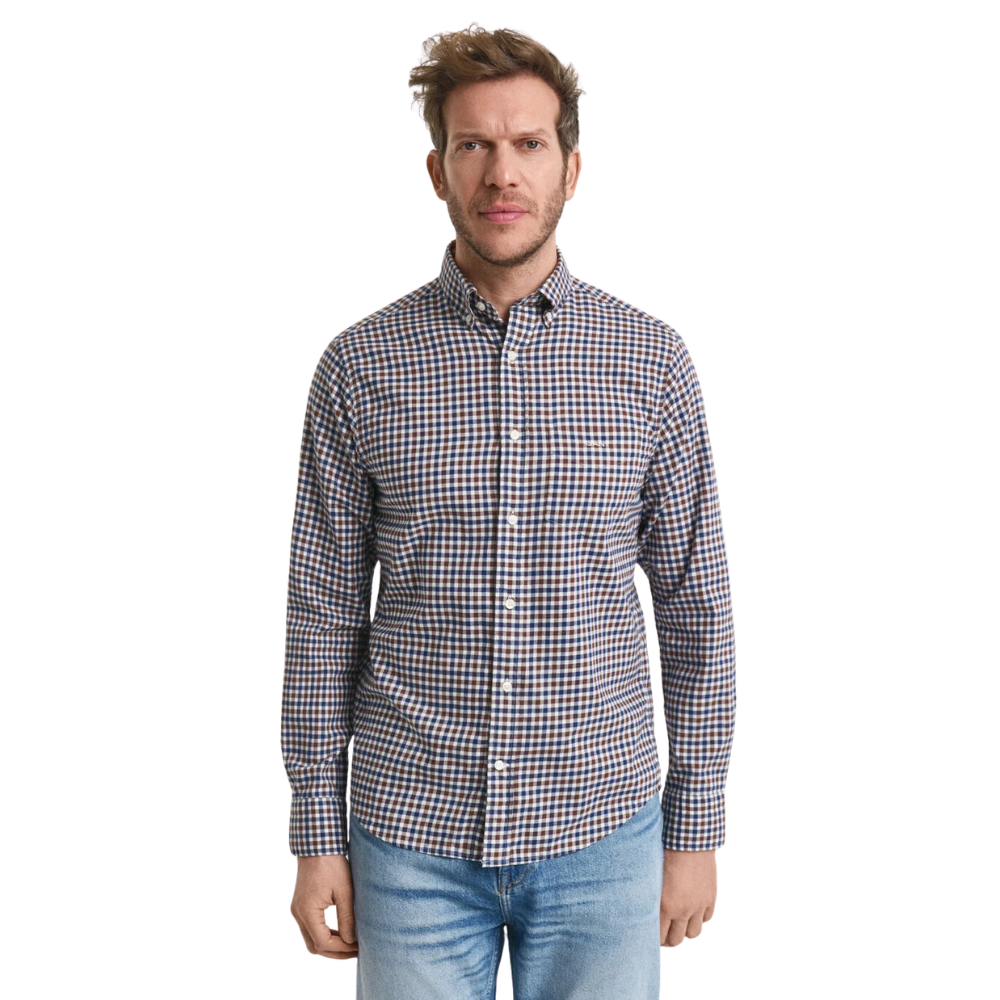 GANT Reg Twill Gingham Shirt - Mahogany Brown