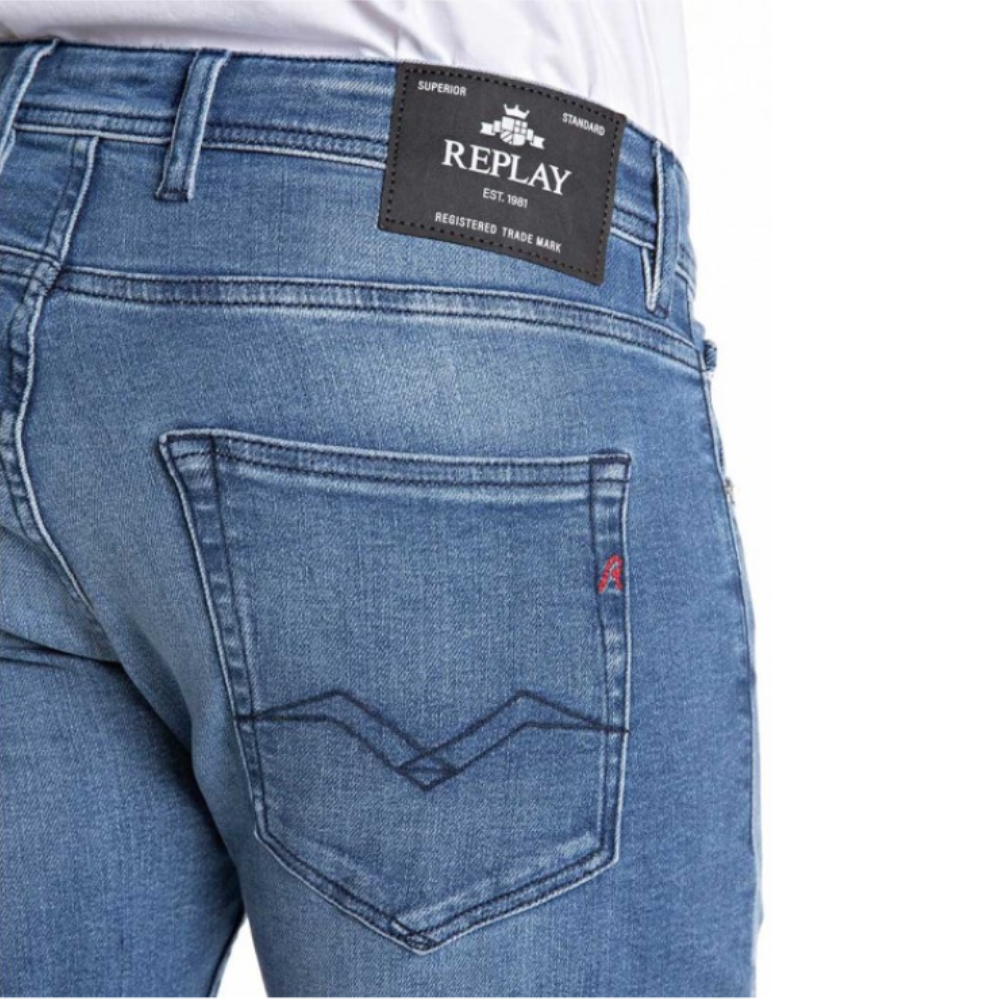 Replay Grover Straight Power Stretch Denim - Mid Blue