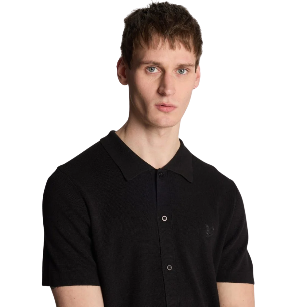 Lyle & Scott Tonal Blend Knitted Polo - Jet Black