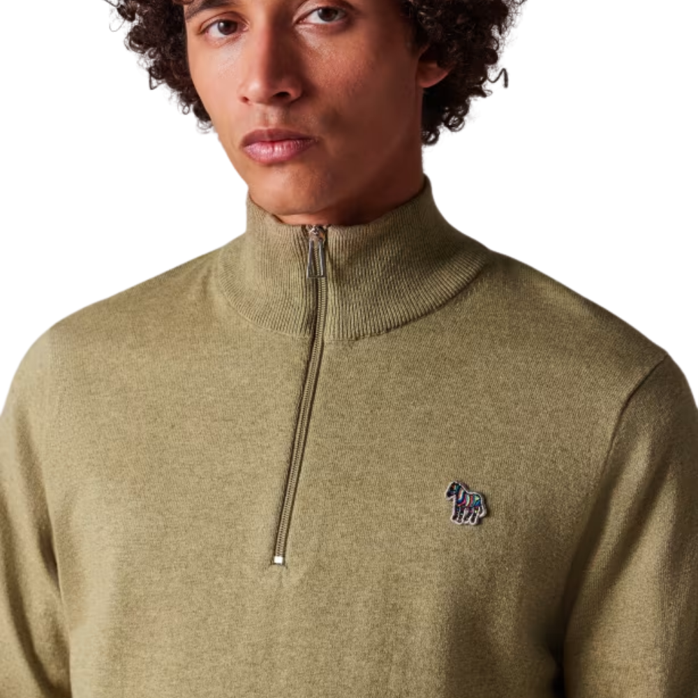 Paul Smith 1/4 Zip Knit Sweat Zebra Badge - Camel