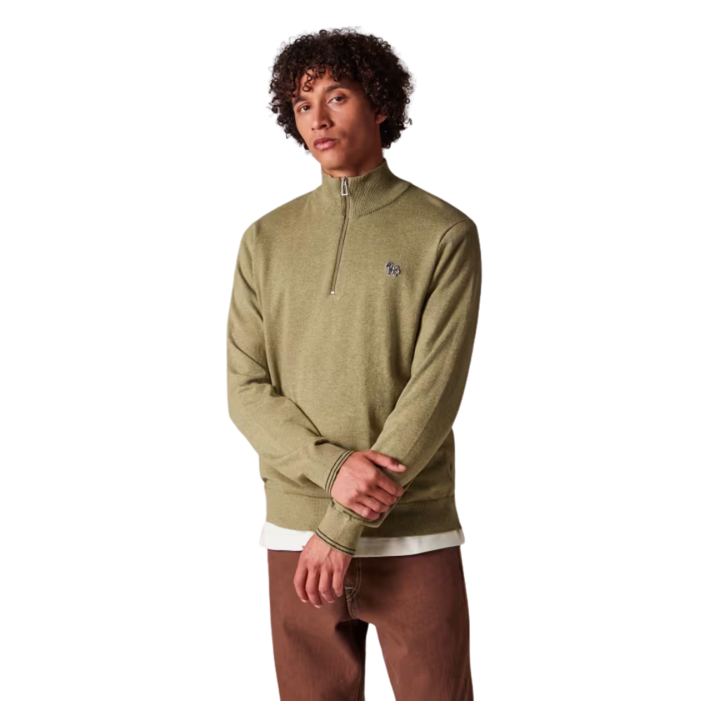 Paul Smith 1/4 Zip Knit Sweat Zebra Badge - Camel