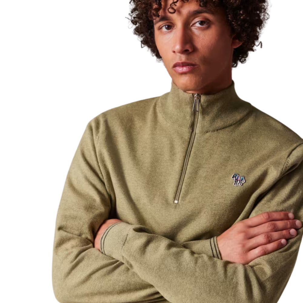 Paul Smith 1/4 Zip Knit Sweat Zebra Badge - Camel