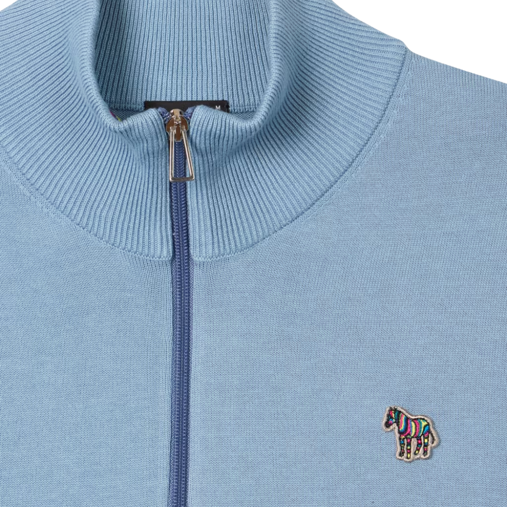 Paul Smith Sweater Zip Neck Zebra Badge - Blue